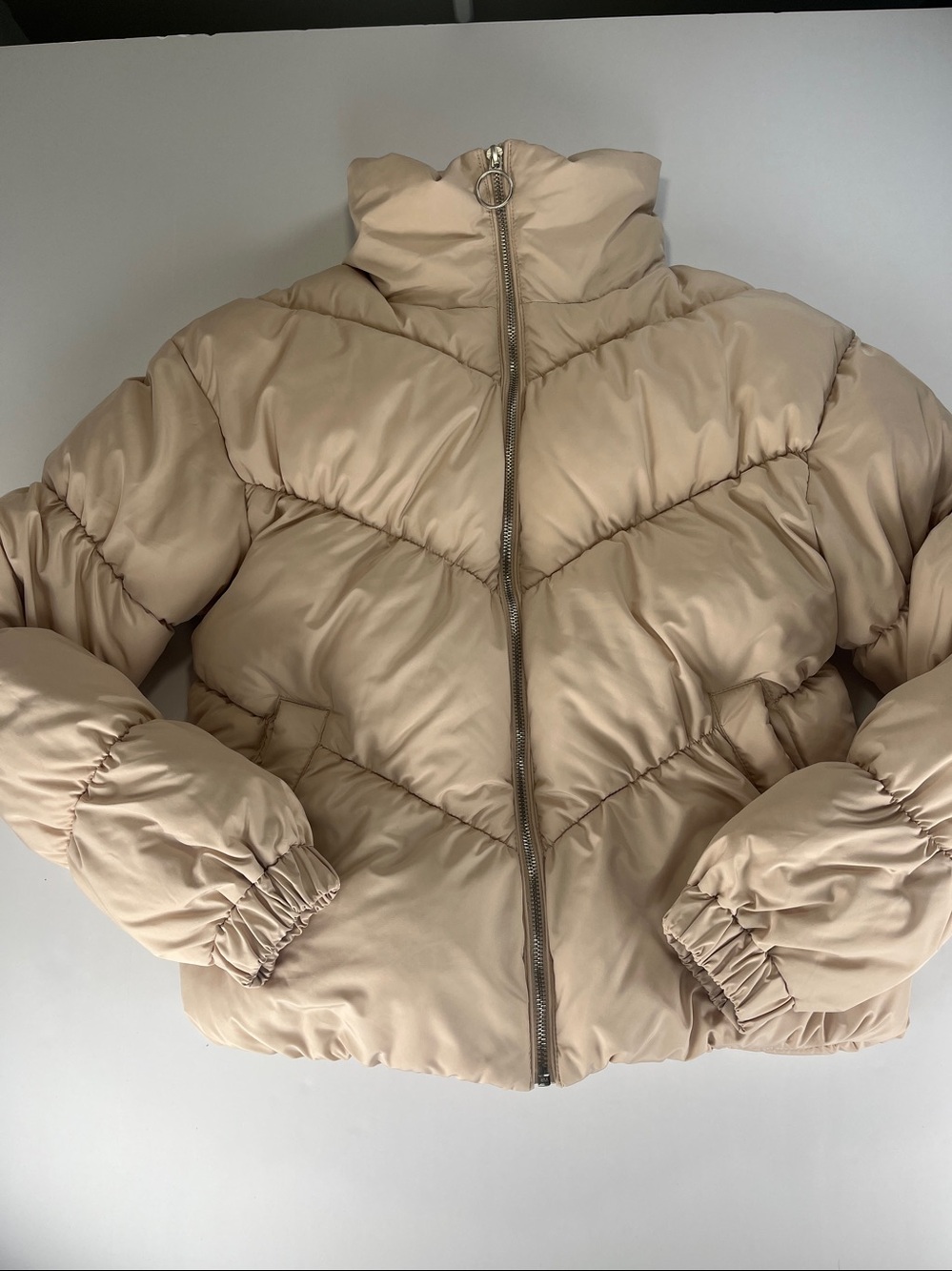 Love Tree Light Cream Quilted Puffer Jacket with High Collar Sz S